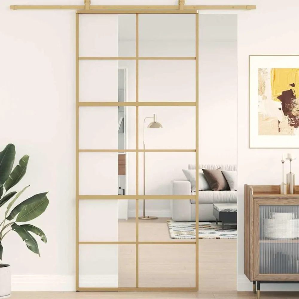 Schuifdeur 90x205 cm helder ESG-glas en aluminium kleurig>vidaXL Discount