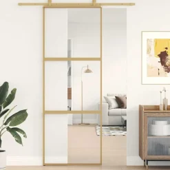 Schuifdeur 76x205 cm helder ESG-glas en aluminium kleurig>vidaXL