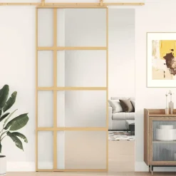 Bouwmaterialen*vidaXL Schuifdeur 90x205 cm mat ESG-glas en aluminium kleurig Goud