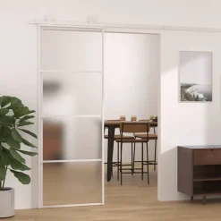 Bouwmaterialen*vidaXL Schuifdeur 76x205 cm mat ESG-glas en aluminium Wit