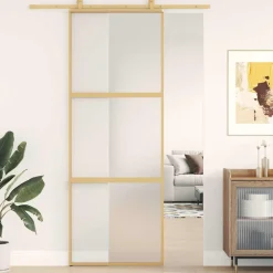 Bouwmaterialen*vidaXL Schuifdeur 76x205 cm mat ESG-glas en aluminium goudkleurig Goudkleurig en mat