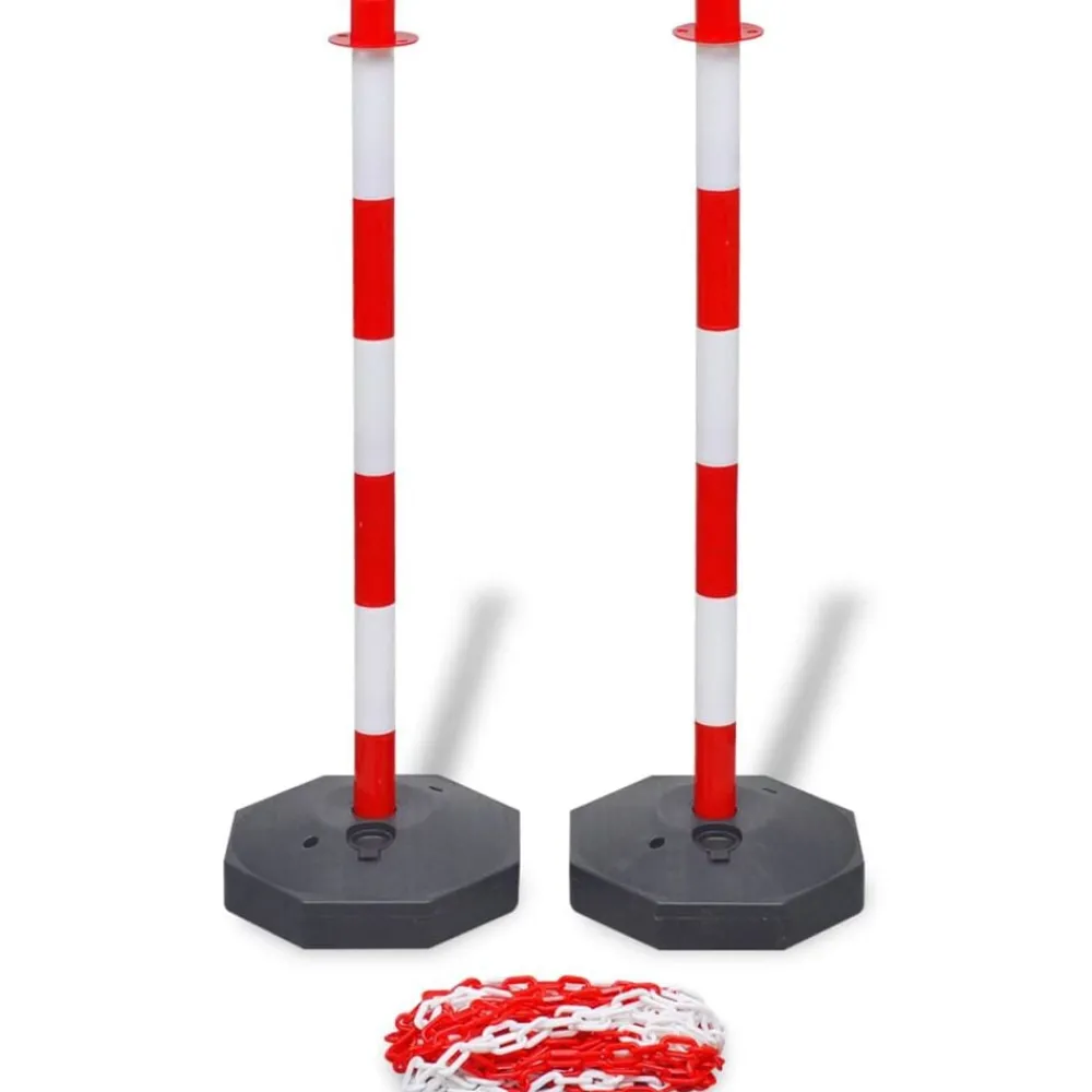 Uithangborden*vidaXL Set van 4 kettingpalen en 2 kunststof kettingen van 10 m