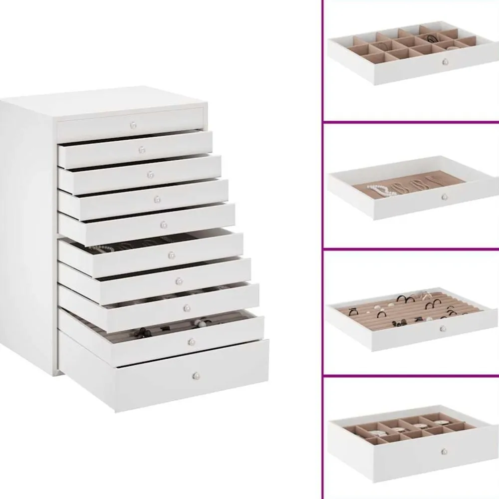 Uiterlijk & Gezondheid*vidaXL Sieradendoos 10-laags met horlogehouders 29x20,5x40,5 cm Wit