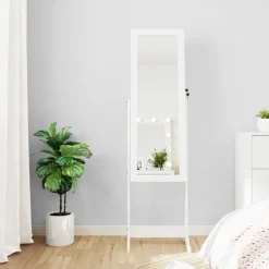 Woon- & Tuinaccessoires*vidaXL Sieradenkast met spiegel met LED-verlichting vrijstaand Wit