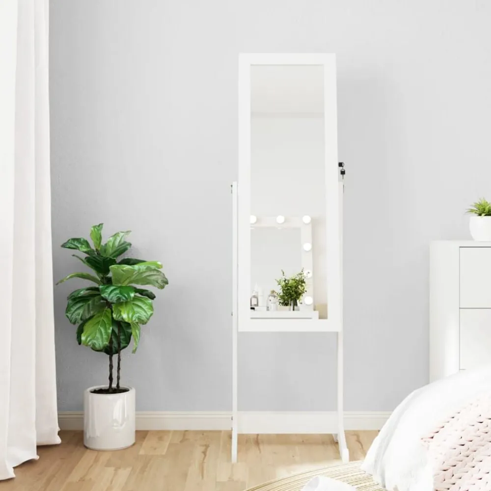 Woon- & Tuinaccessoires*vidaXL Sieradenkast met spiegel met LED-verlichting vrijstaand Wit