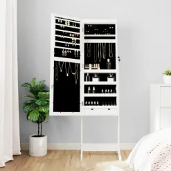 Woon- & Tuinaccessoires*vidaXL Sieradenkast met spiegel met LED-verlichting vrijstaand Wit