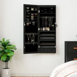 Woon- & Tuinaccessoires*vidaXL Sieradenkast met spiegel en LED wandgemonteerd Zwart