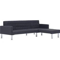 Banken*vidaXL Slaapbank L-vormig polyester donker Grijs