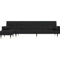 Banken*vidaXL Slaapbank L-vormig 271x140x70 cm fluweel Zwart