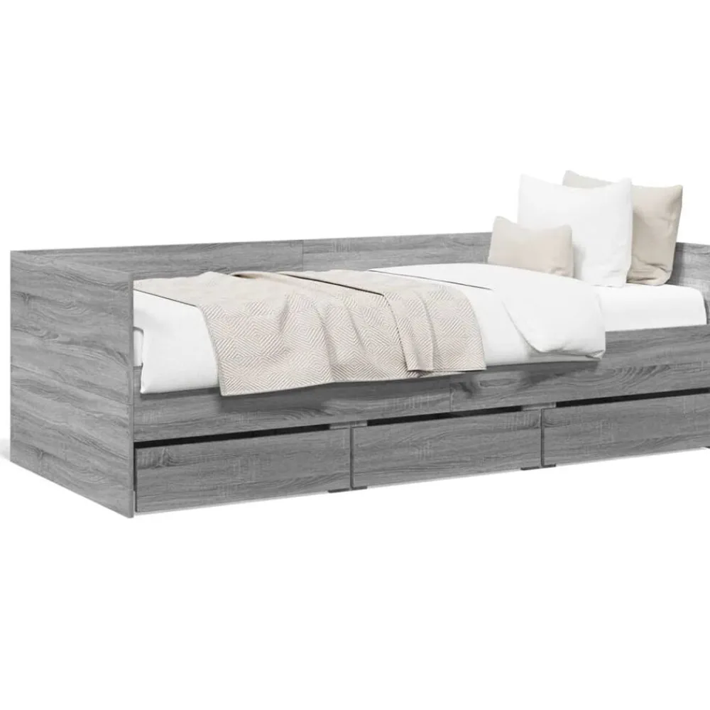 Bedden & Accessoires*vidaXL Slaapbank met lades zonder matras 100x200 cm eiken Grijs sonoma