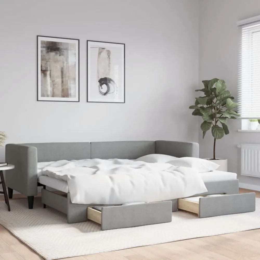 Slaapbank met onderschuifbed en lades 80x200 cm stof>vidaXL Best
