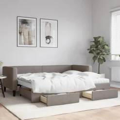 Slaapbank met onderschuifbed en lades 80x200 cm stof>vidaXL