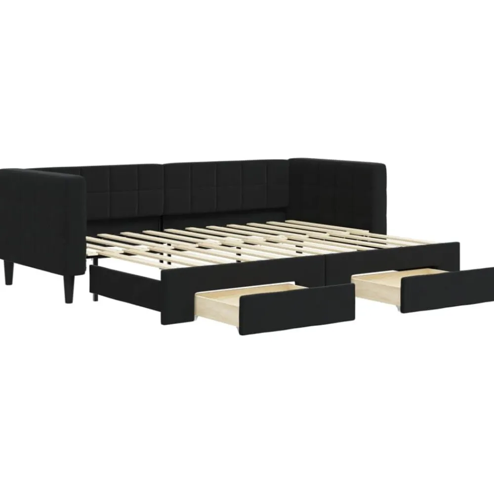 Bedden & Accessoires*vidaXL Slaapbank met onderschuifbed en lades 80x200 cm fluweel Zwart