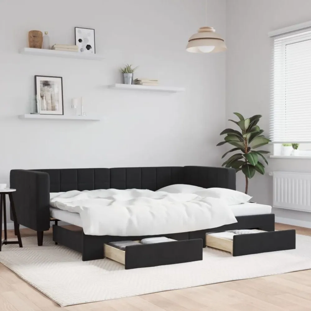 Bedden & Accessoires*vidaXL Slaapbank met onderschuifbed en lades 80x200 cm fluweel Zwart