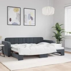 Bedden & Accessoires*vidaXL Slaapbank met onderschuifbed 80x200 cm fluweel Donkergrijs