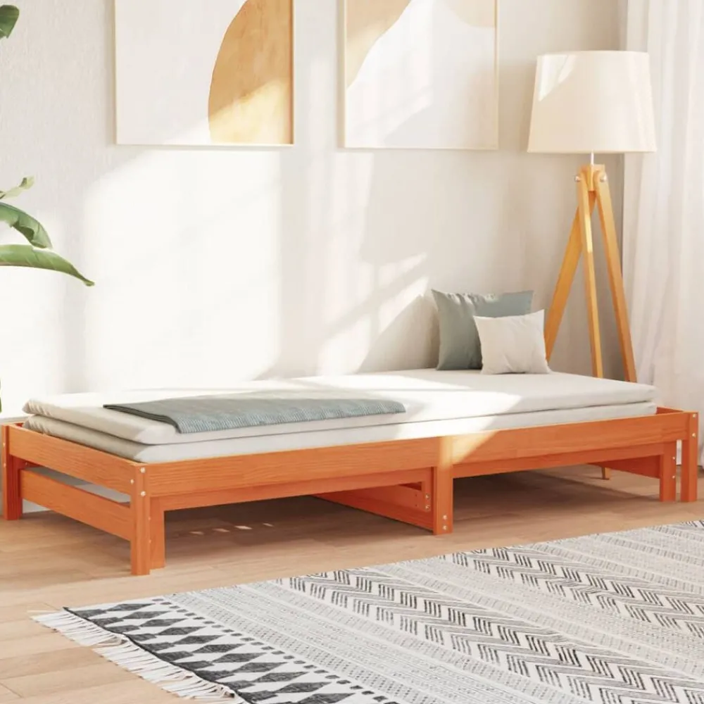 Slaapbank met onderschuifbed 90x200 cm massief grenenhout>vidaXL Clearance