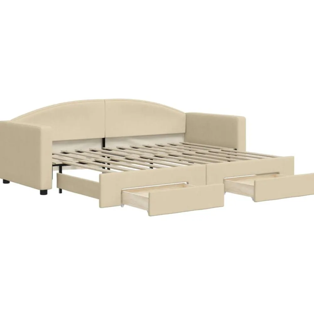 Slaapbank met onderschuifbed en lades 80x200 cm stof crèmekleur>vidaXL Outlet