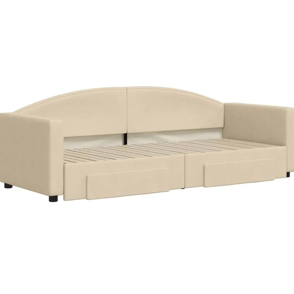 Slaapbank met onderschuifbed en lades 80x200 cm stof crèmekleur>vidaXL Outlet
