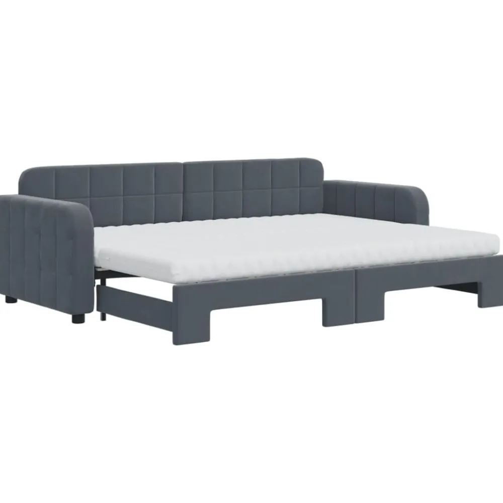 Bedden & Accessoires*vidaXL Slaapbank onderschuifbed matrassen 80x200cm fluweel Donkergrijs
