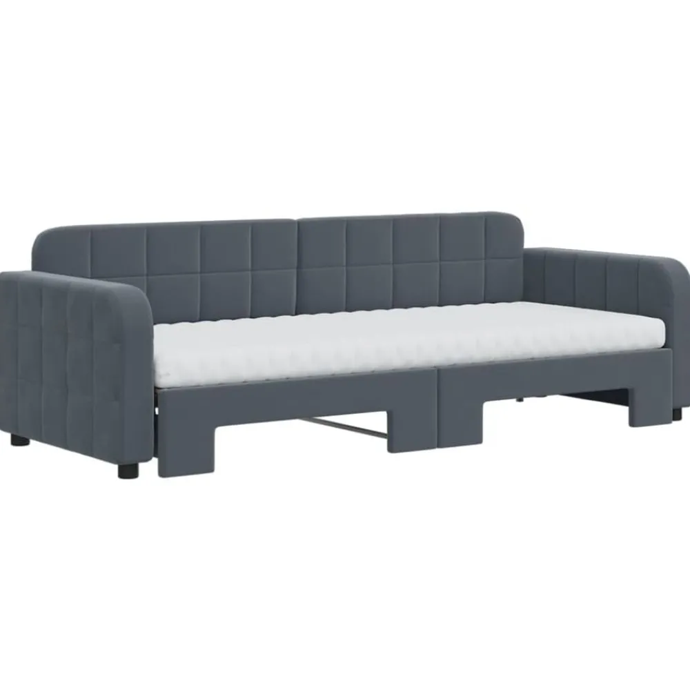 Bedden & Accessoires*vidaXL Slaapbank onderschuifbed matrassen 80x200cm fluweel Donkergrijs