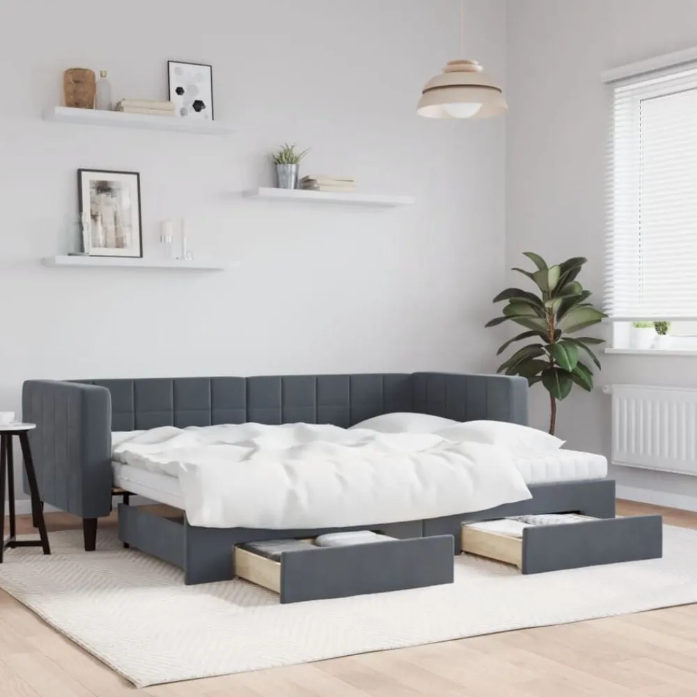 Slaapbank onderschuifbed en lades 80x200 cm fluweel>vidaXL New