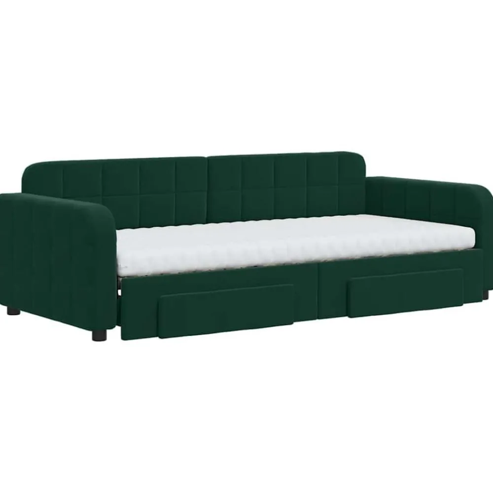 Bedden & Accessoires*vidaXL Slaapbank onderschuifbed en lades 90x200 cm fluweel Donkergroen