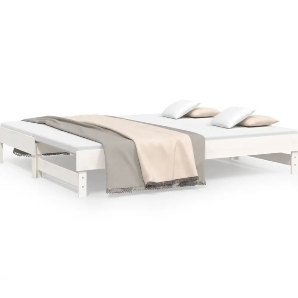 Bedden & Accessoires*vidaXL Slaapbank uitschuifbaar 2x(100x200) cm massief grenenhout Wit