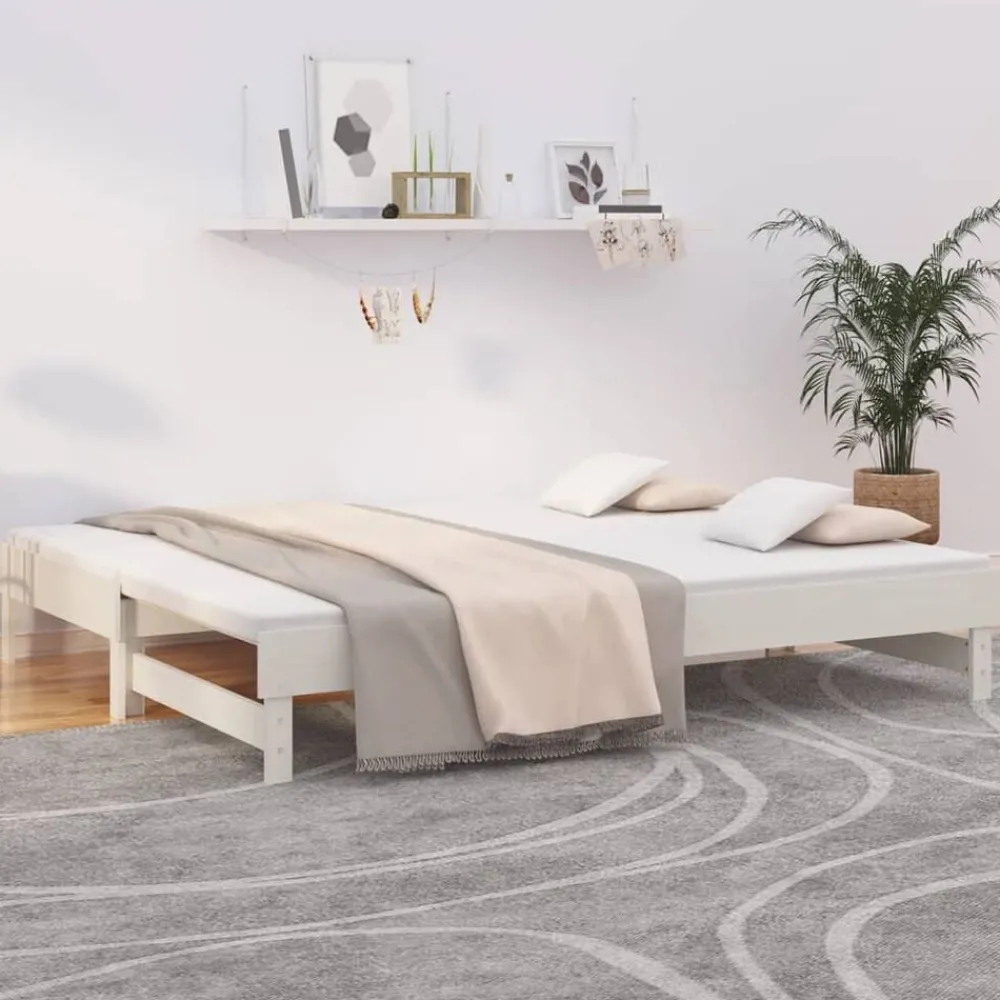 Bedden & Accessoires*vidaXL Slaapbank uitschuifbaar 2x(100x200) cm massief grenenhout Wit