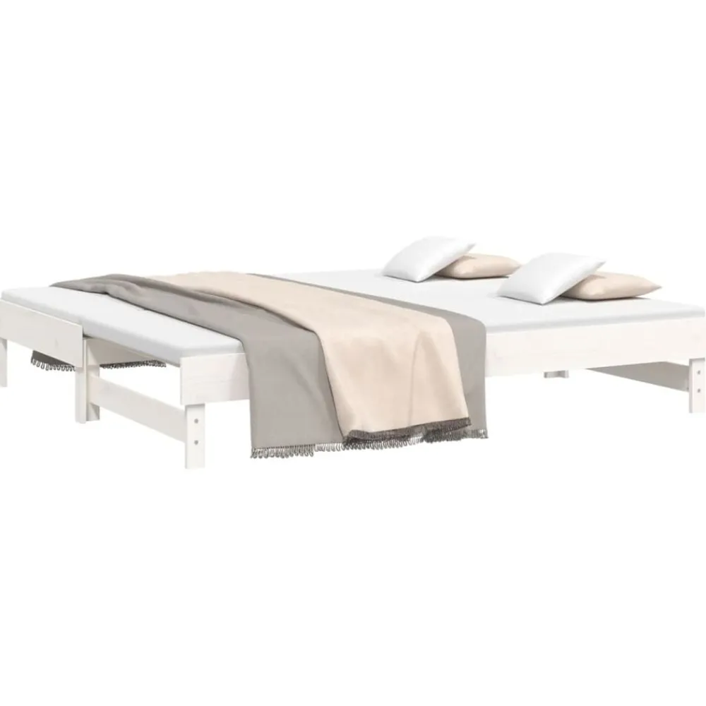 Bedden & Accessoires*vidaXL Slaapbank uitschuifbaar 2x(100x200) cm massief grenenhout Wit