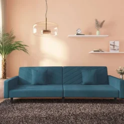 Banken*vidaXL Slaapbank 2-zits met 2 kussens fluweel Blauw