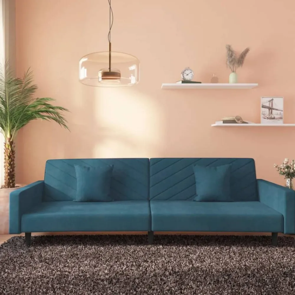 Banken*vidaXL Slaapbank 2-zits met 2 kussens fluweel Blauw