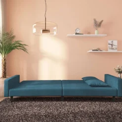 Banken*vidaXL Slaapbank 2-zits met 2 kussens fluweel Blauw