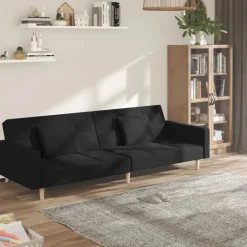 Banken*vidaXL Slaapbank 2-zits met 2 kussens stof Zwart