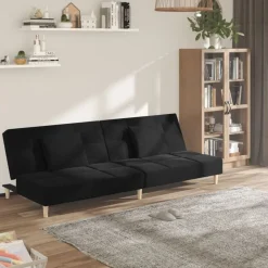 Banken*vidaXL Slaapbank 2-zits met 2 kussens stof Zwart