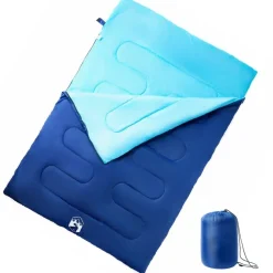 Buitensport*vidaXL Slaapzak dubbel met kussens voor volwassenen 3-4 seizoenen marineblauw en blauw