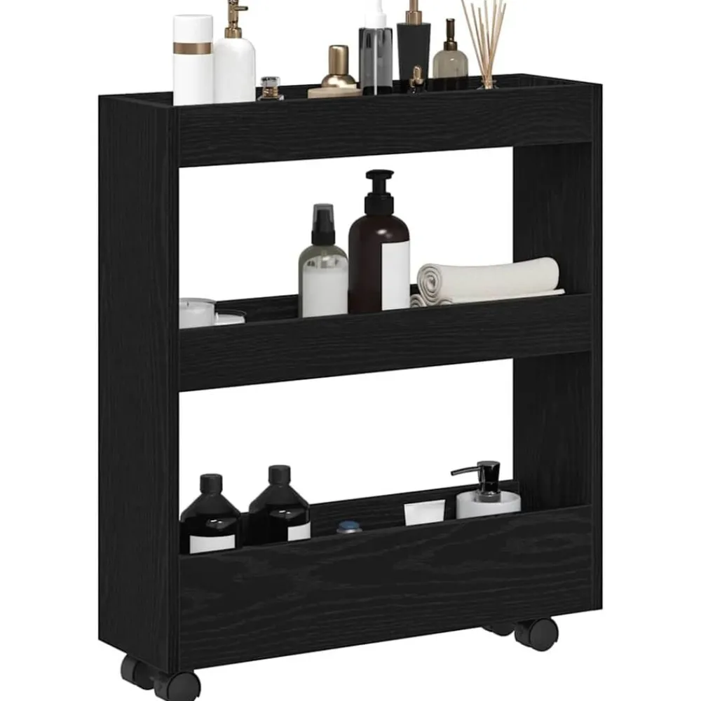 Trolleys*vidaXL Smalle Opbergtrolley 60 x 18 x 70 cm Bewerkt hout Zwart eiken