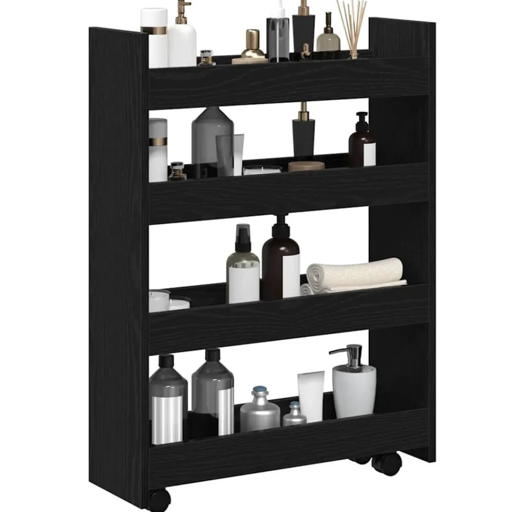 Trolleys*vidaXL Smalle Opbergtrolley 60 x 20 x 82 cm Bewerkt hout Zwart eiken