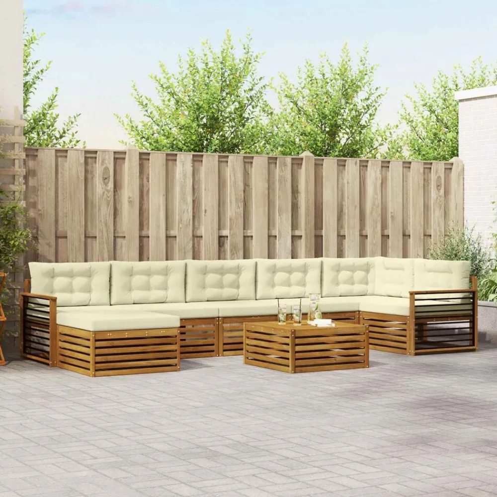 Meubelsets*vidaXL Sofa-Sets 8 pcs Natuurlijk en Crème Massief Acaciahout Natuurlijk en crème