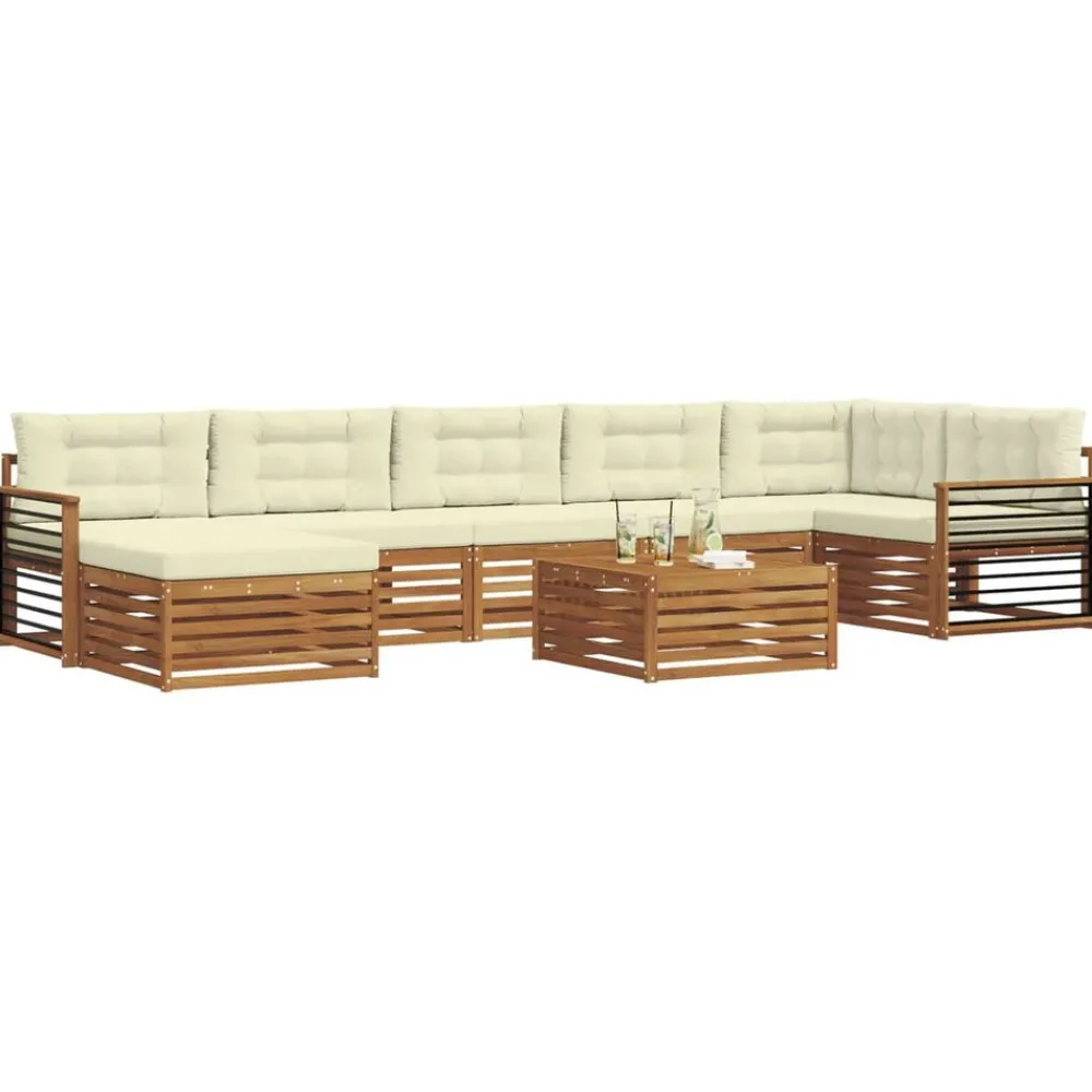 Meubelsets*vidaXL Sofa-Sets 8 pcs Natuurlijk en Crème Massief Acaciahout Natuurlijk en crème