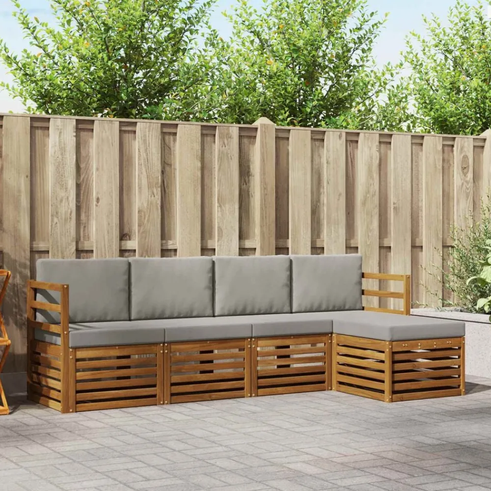 Sofa-Sets 5 pcs Natuurlijk en Lichtgrijs Massief Acaciahout>vidaXL Outlet