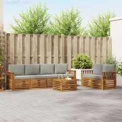 Sofa-Sets 7 pcs Natuurlijk en Lichtgrijs Massief Acaciahout>vidaXL Outlet