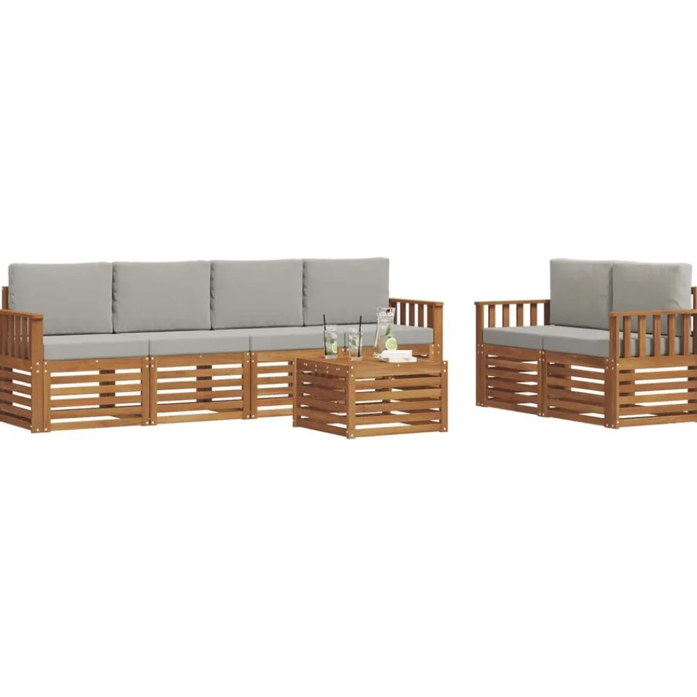 Sofa-Sets 7 pcs Natuurlijk en Lichtgrijs Massief Acaciahout>vidaXL Outlet