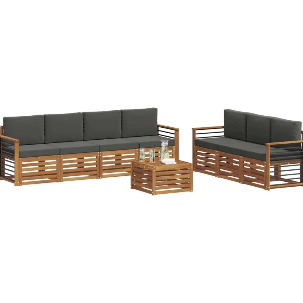 Meubelsets*vidaXL Sofa-Sets 8 pcs Massief Acaciahout Natuurlijk en antraciet