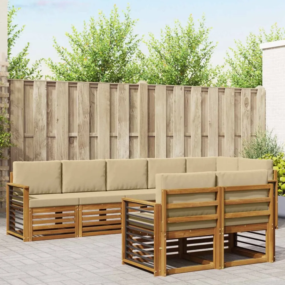 Meubelsets*vidaXL Sofa-Sets 8 pcs Massief Acaciahout Natuurlijk en beige