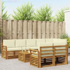 Meubelsets*vidaXL Sofa-Sets 9 pcs Natuurlijk en Crème Massief Acaciahout Natuurlijk en cr&egrave;me