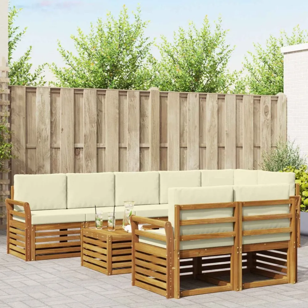 Meubelsets*vidaXL Sofa-Sets 9 pcs Natuurlijk en Crème Massief Acaciahout Natuurlijk en crème