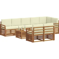 Meubelsets*vidaXL Sofa-Sets 9 pcs Natuurlijk en Crème Massief Acaciahout Natuurlijk en crème