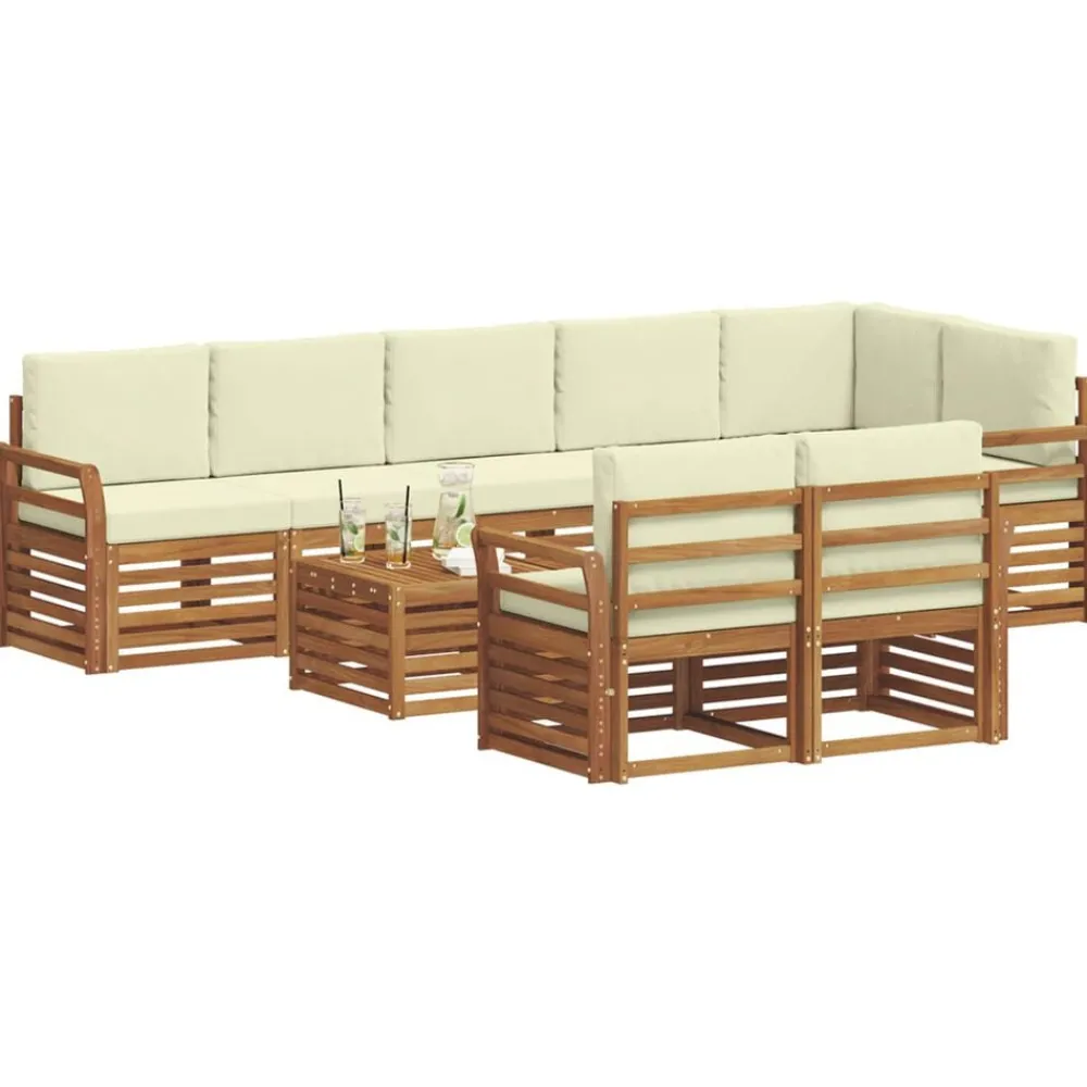 Meubelsets*vidaXL Sofa-Sets 9 pcs Natuurlijk en Crème Massief Acaciahout Natuurlijk en crème