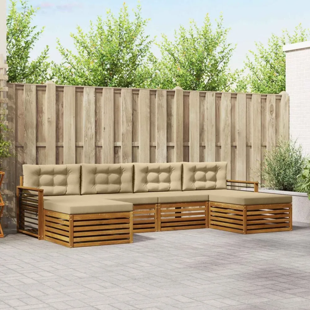 Meubelsets*vidaXL Sofa-Sets 6 pcs Massief Acaciahout Natuurlijk en beige