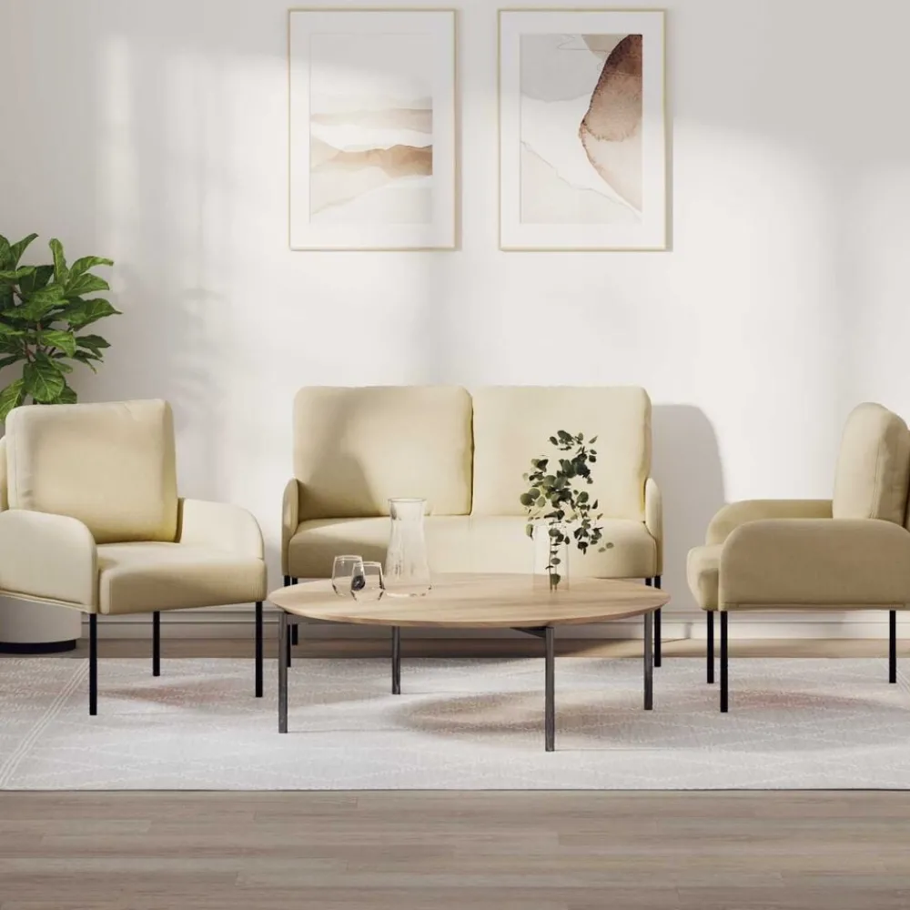 Banken*vidaXL Sofa-Sets met kussen 3 pcs Crème 115 x 56 x 80 cm Multiplex Crème
